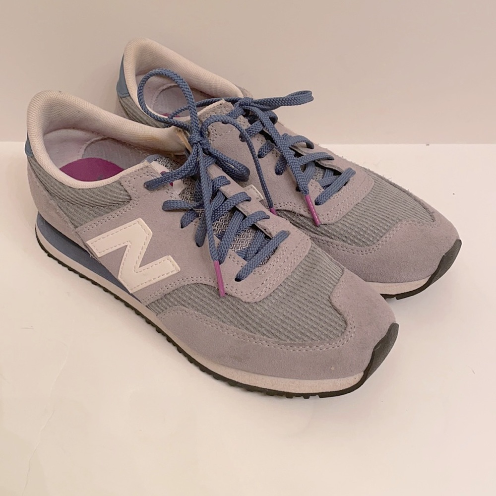 New Balance Steel, Chambray, and White Sneakers